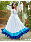 White With Blue Border London Dream Reyon 14 kg With Print Long Gown 171